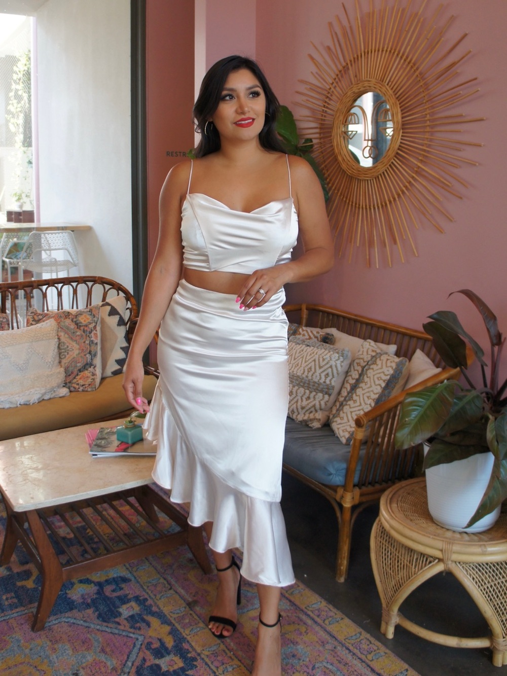 Dress Forum Ivory Asymmetrical Satin Ruffle Skirt
